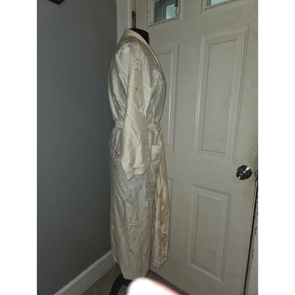 Vtg Yves Delforme Paris Butter Yellow Floral Robe Elegant Cottagecore Size L - Picture 6 of 12